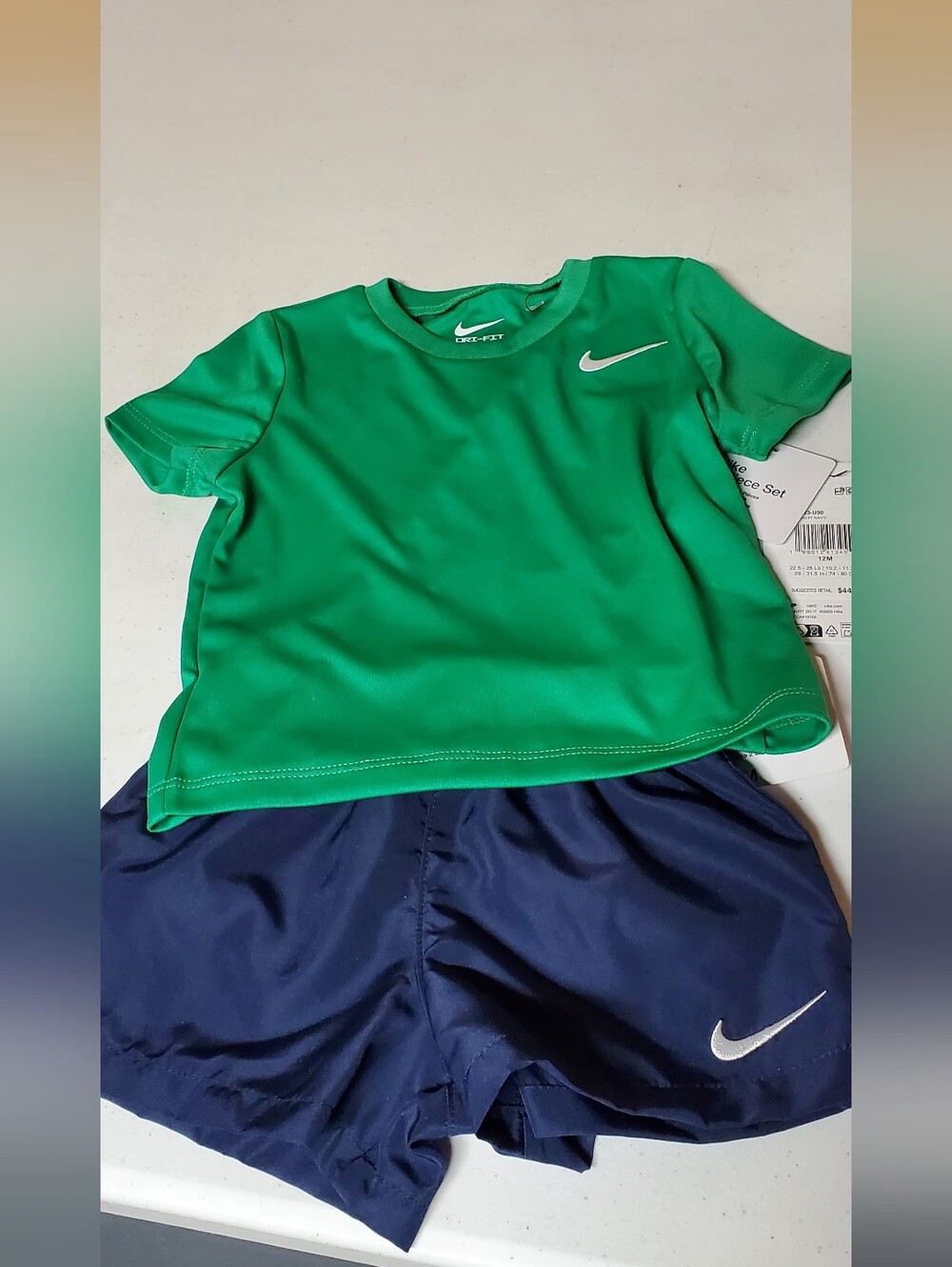NWT Nike Baby Boy Green T-Shirt & Navy Blue Shorts 2-Piece Set